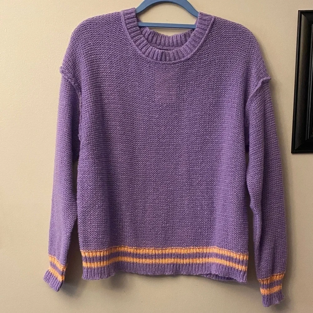 Purple Knit Sweater with peach Stripes 🆕